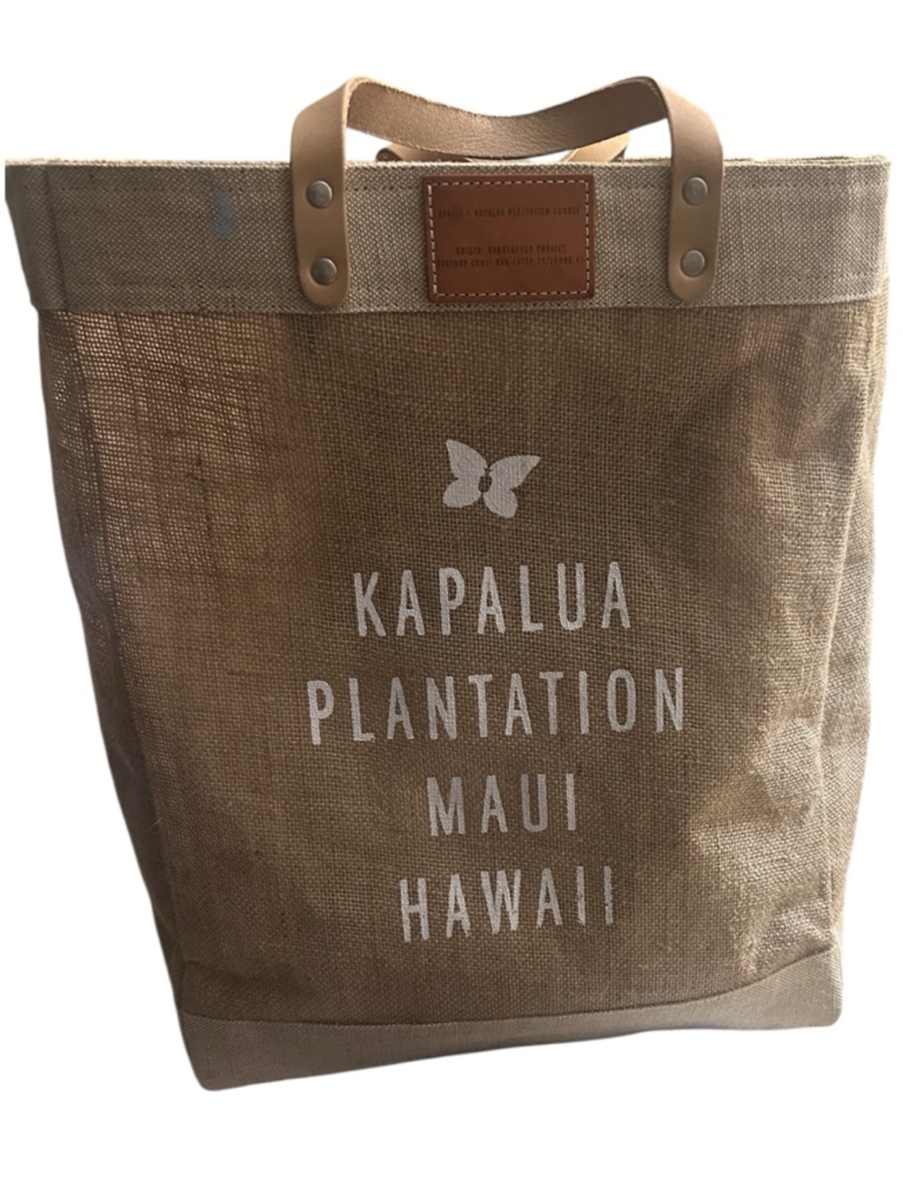 Kapalua Plantation Maui Hawaii Sturdy XL Jute Tote Bag with Leather Handles